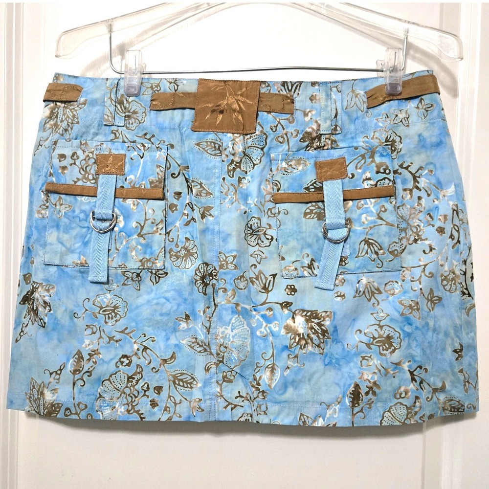 Floral Batik Cargo Mini Skirt Cotton Boho Casual Size‎ L Santiki Women - Picture 5 of 8